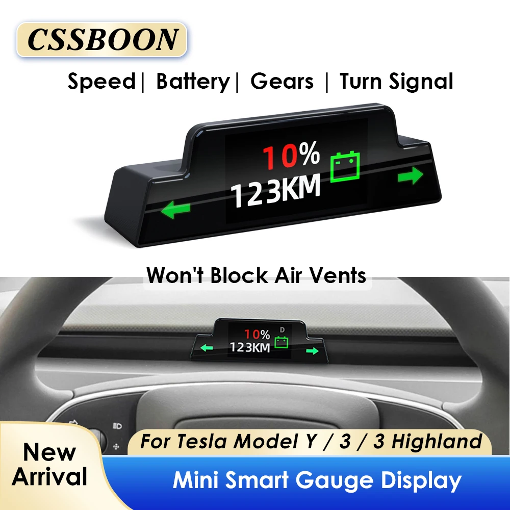 CSSBOON Ultra Mini Size Dashboard Speedometer Head Up Display with Speed Gear Turn Signal Smart Gauge for Tesla Model 3 Y 2021+
CSSBOON Ultra Mini Size Dashboard Speedometer Head Up Display with Speed Gear Turn Signal Smart Gauge for Tesla Model 3 Y 2021+