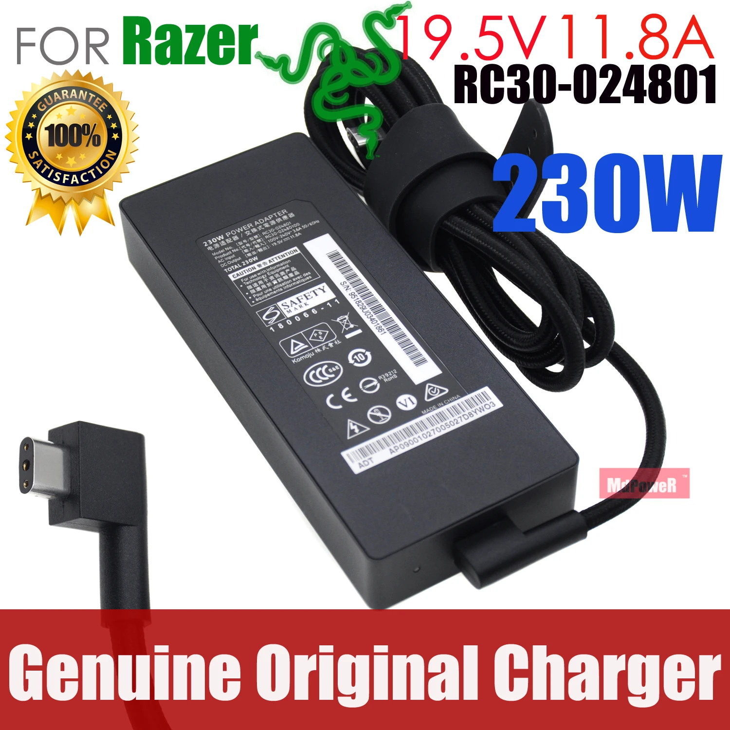 Genuine RC30-024801 AC power Adapter For Razer Blade 15 RZ09-03006E92 RZ09-02386W92 19.5v 11.8A 230W gaming Laptop Adapter
Genuine RC30-024801 AC power Adapter For Razer Blade 15 RZ09-03006E92 RZ09-02386W92 19.5v 11.8A 230W gaming Laptop Adapter