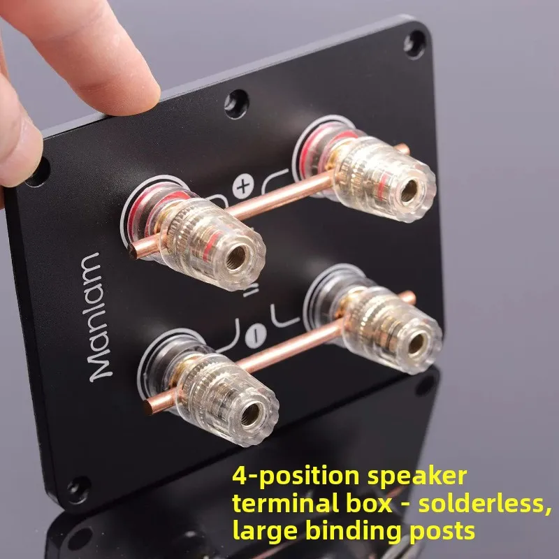4-position black speaker junction box, fully gold-plated terminal box, dual-wire crossover wiring, four-slot speaker diy
4-position black speaker junction box, fully gold-plated terminal box, dual-wire crossover wiring, four-slot speaker diy