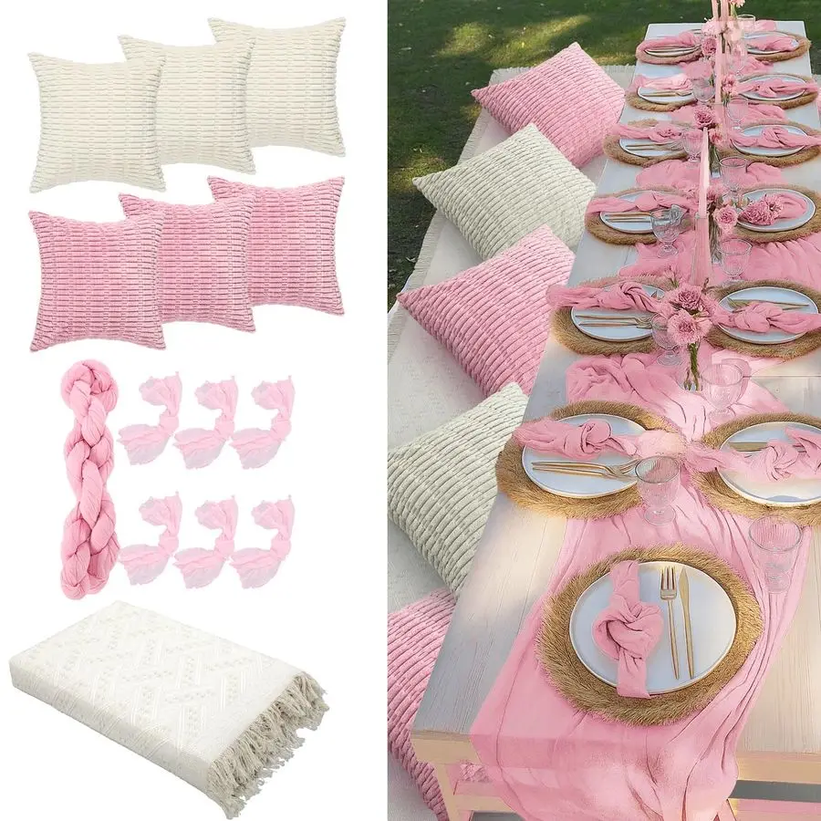 x 71 Extra Large Outdoor Boho Picnic Blanket with Pink Table Runner, 6 Throw Pillow Covers 6 Napkins Woven Cotton Yarn Oversize
x 71 Extra Large Outdoor Boho Picnic Blanket with Pink Table Runner, 6 Throw Pillow Covers 6 Napkins Woven Cotton Yarn Oversize