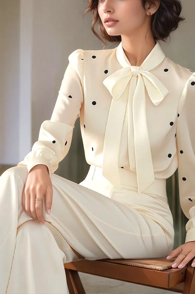 Women Blouse Long Sleeve Statin Dot Print Korean Fashion Business Shirt Bow Tie Elegant Autumn Spring Female Jumper Clothing
Women Blouse Long Sleeve Statin Dot Print Korean Fashion Business Shirt Bow Tie Elegant Autumn Spring Female Jumper Clothing
