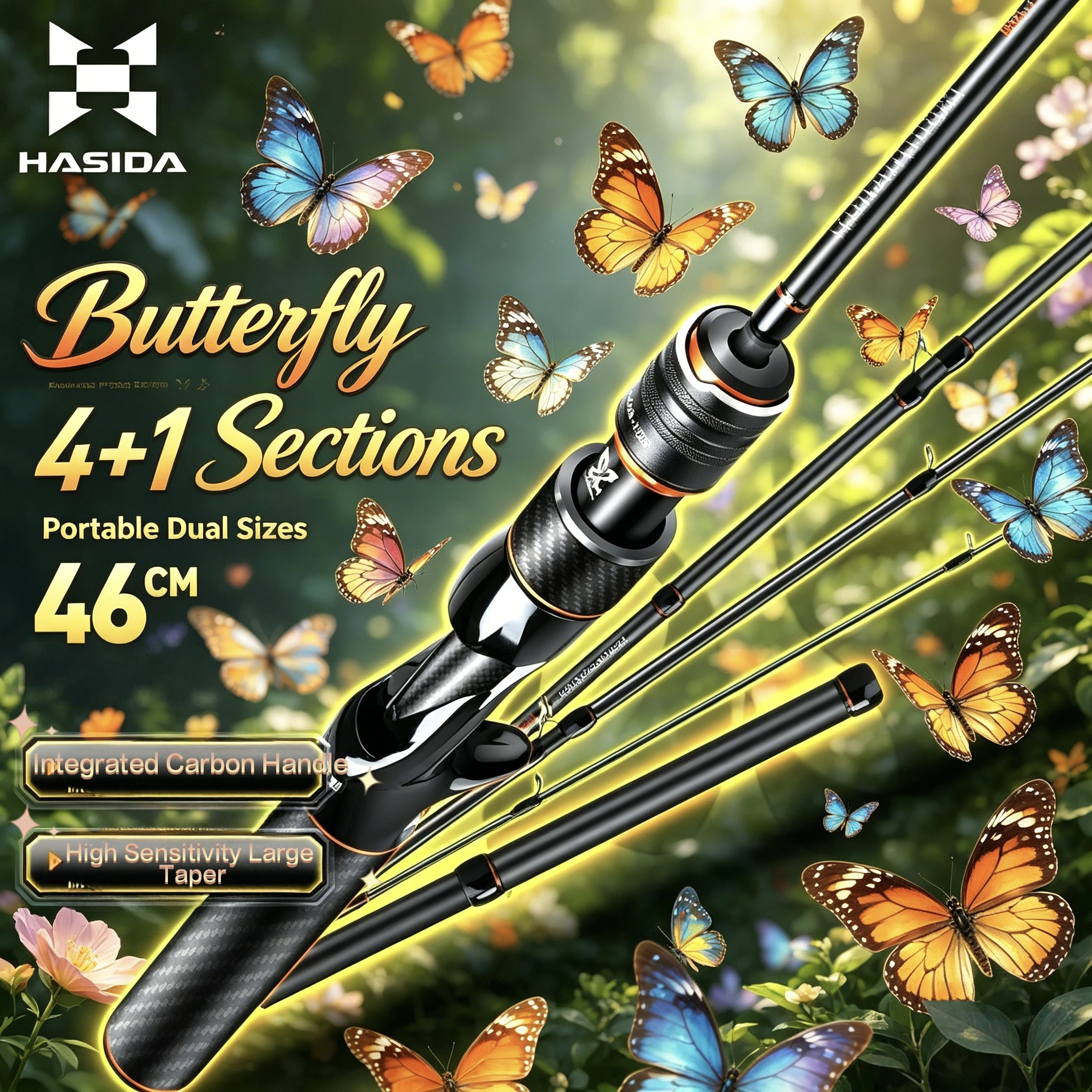 HASIDA Butterfly Multi-sections 1.55 to 2.28m MF/Fast Action Long Cast 4+1 Sections High Carbon Ultra Light Fishing Rod
HASIDA Butterfly Multi-sections 1.55 to 2.28m MF/Fast Action Long Cast 4+1 Sections High Carbon Ultra Light Fishing Rod