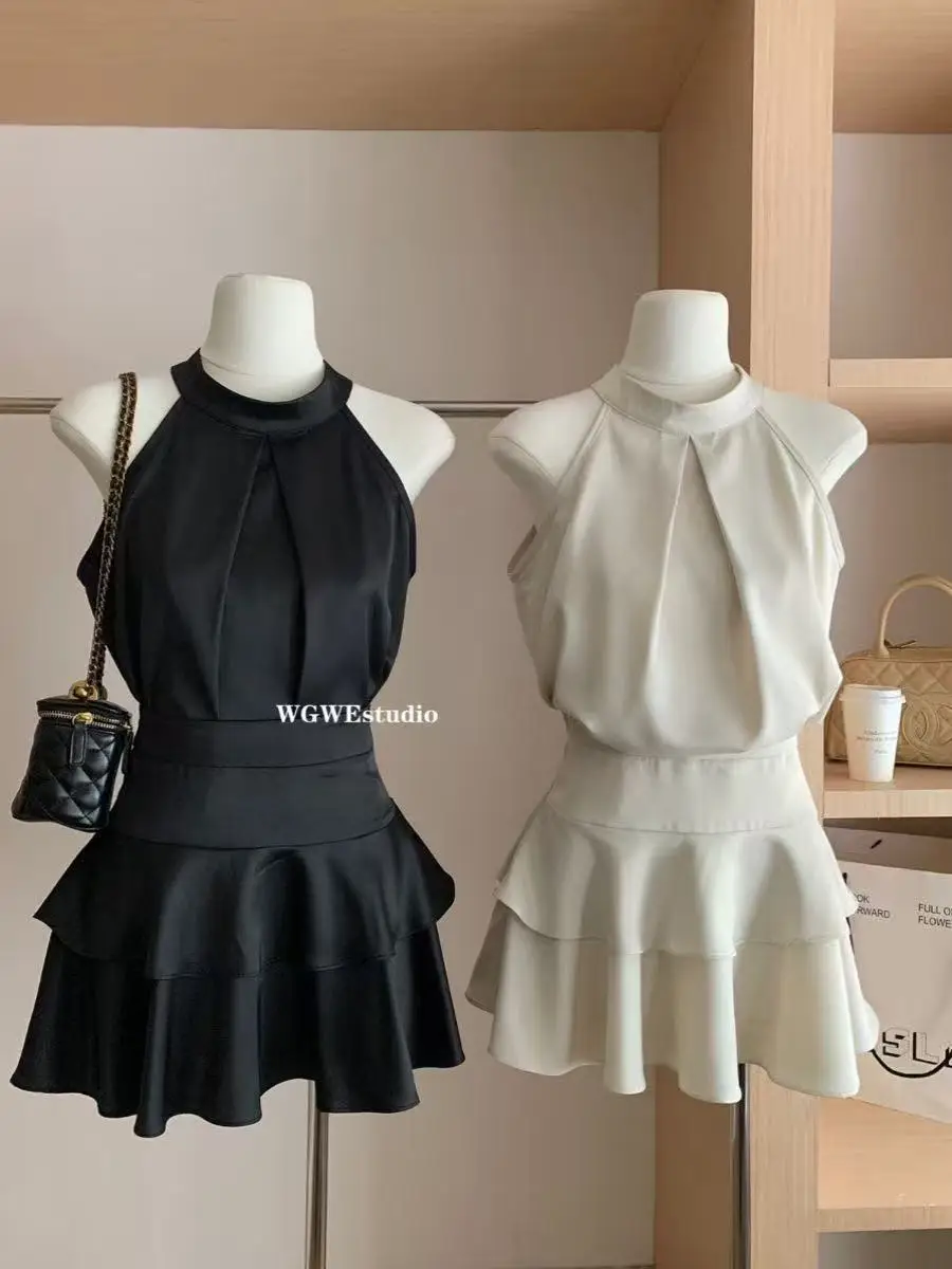 French Temperament Neck Hanging Satin Camisole Sleeveless Top+High Waist Ruffled Skirt Women's Summer Casual 2-Piece Set
French Temperament Neck Hanging Satin Camisole Sleeveless Top+High Waist Ruffled Skirt Women's Summer Casual 2-Piece Set