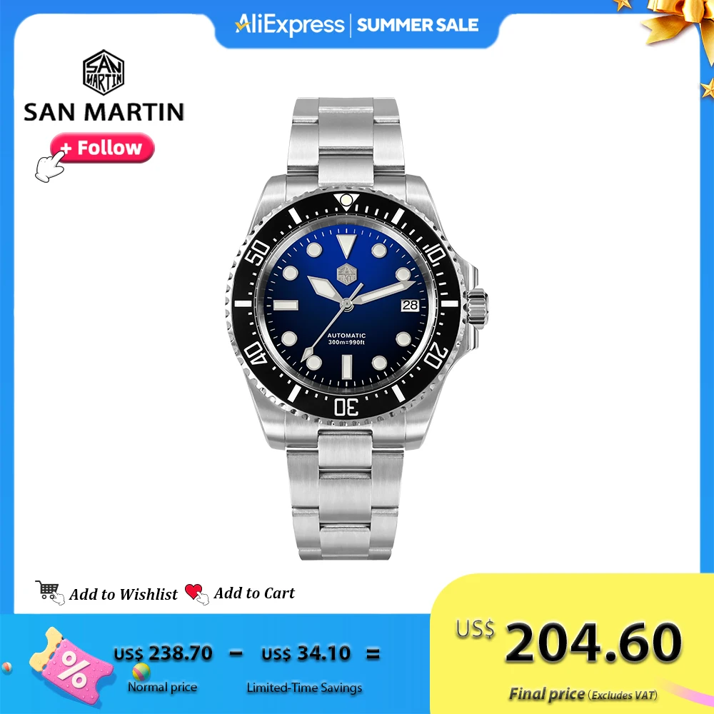 San Martin 40mm Diving Watch Stainless Steel Waterproof NH35 Automatic Mechanical Watches for Men Sapphire 30Bar Luminous SN0111
San Martin 40mm Diving Watch Stainless Steel Waterproof NH35 Automatic Mechanical Watches for Men Sapphire 30Bar Luminous SN0111