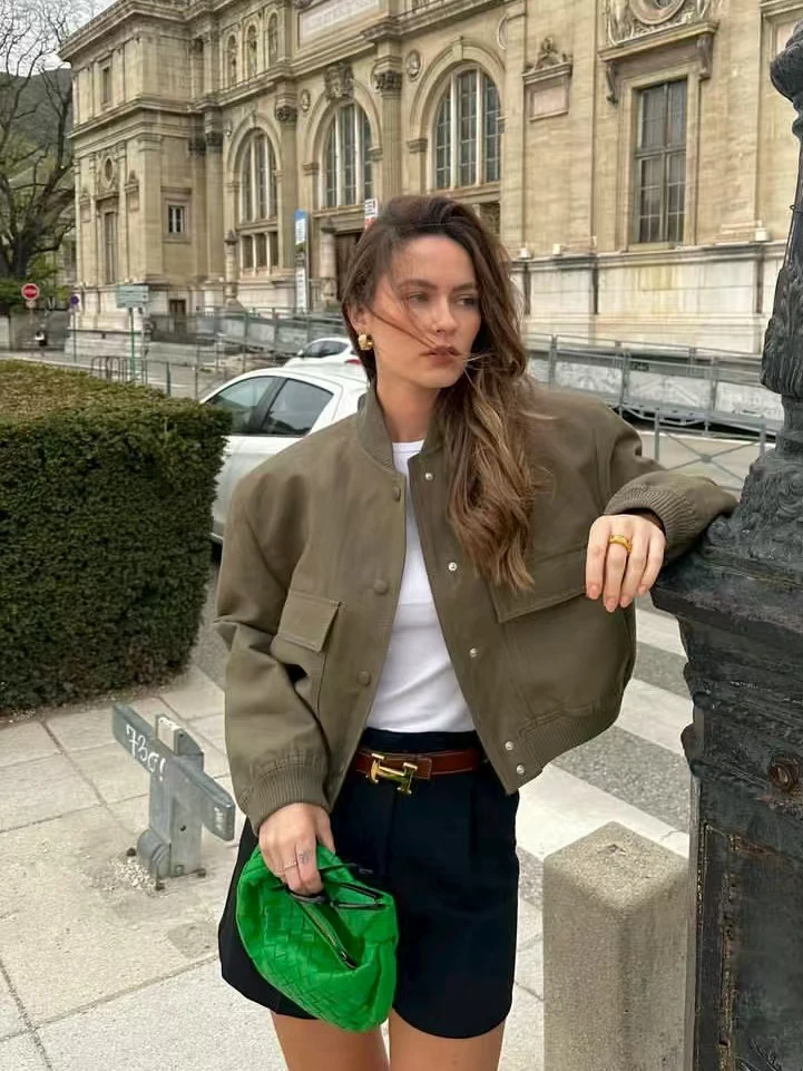 Women's Chic Long Sleeve Single Breasted Half Haigh Collar Bomber Jacket Lady Streetwear Spring Autumn Loose Short Outwear
Women's Chic Long Sleeve Single Breasted Half Haigh Collar Bomber Jacket Lady Streetwear Spring Autumn Loose Short Outwear