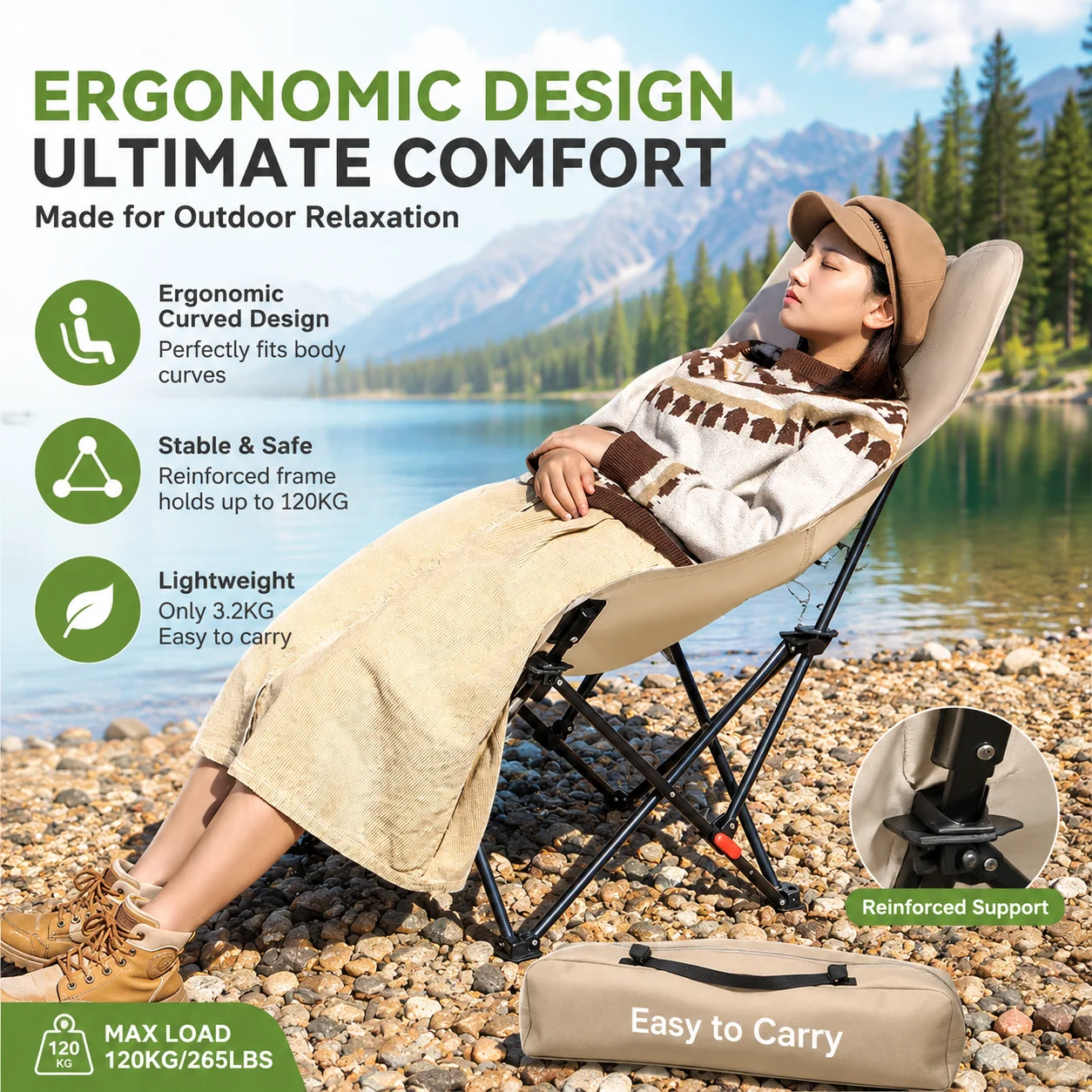 Four level adjustable chair for outdoor camping, foldable moon chair with high back, art sketching, beach chair, stall chair
Four level adjustable chair for outdoor camping, foldable moon chair with high back, art sketching, beach chair, stall chair