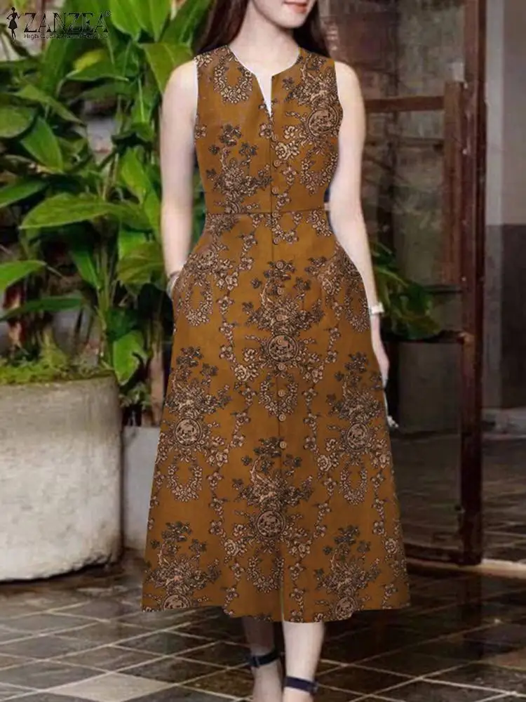 Summer V Neck Sleeveless Dress Robe Femme Elegant Party Work Vestidos ZANZEA Vintage Sundress Women Bohemain Printed Dresses
Summer V Neck Sleeveless Dress Robe Femme Elegant Party Work Vestidos ZANZEA Vintage Sundress Women Bohemain Printed Dresses