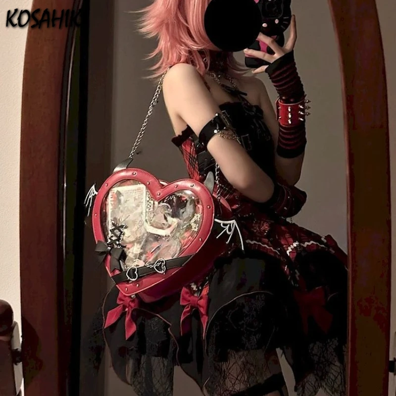 Y2k Aesthetic Punk Belt Gothic Wings Shoulder Handbags Kawaii Heart Bandage Bow Underarm Bag Transparent Fashion Sweet Ita Bags
Y2k Aesthetic Punk Belt Gothic Wings Shoulder Handbags Kawaii Heart Bandage Bow Underarm Bag Transparent Fashion Sweet Ita Bags