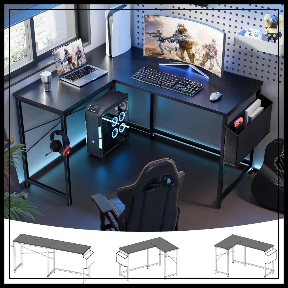 47 Inch Reversible L Shaped Gaming Desk with Storage Bag Home Office Computer Table Black
47 Inch Reversible L Shaped Gaming Desk with Storage Bag Home Office Computer Table Black