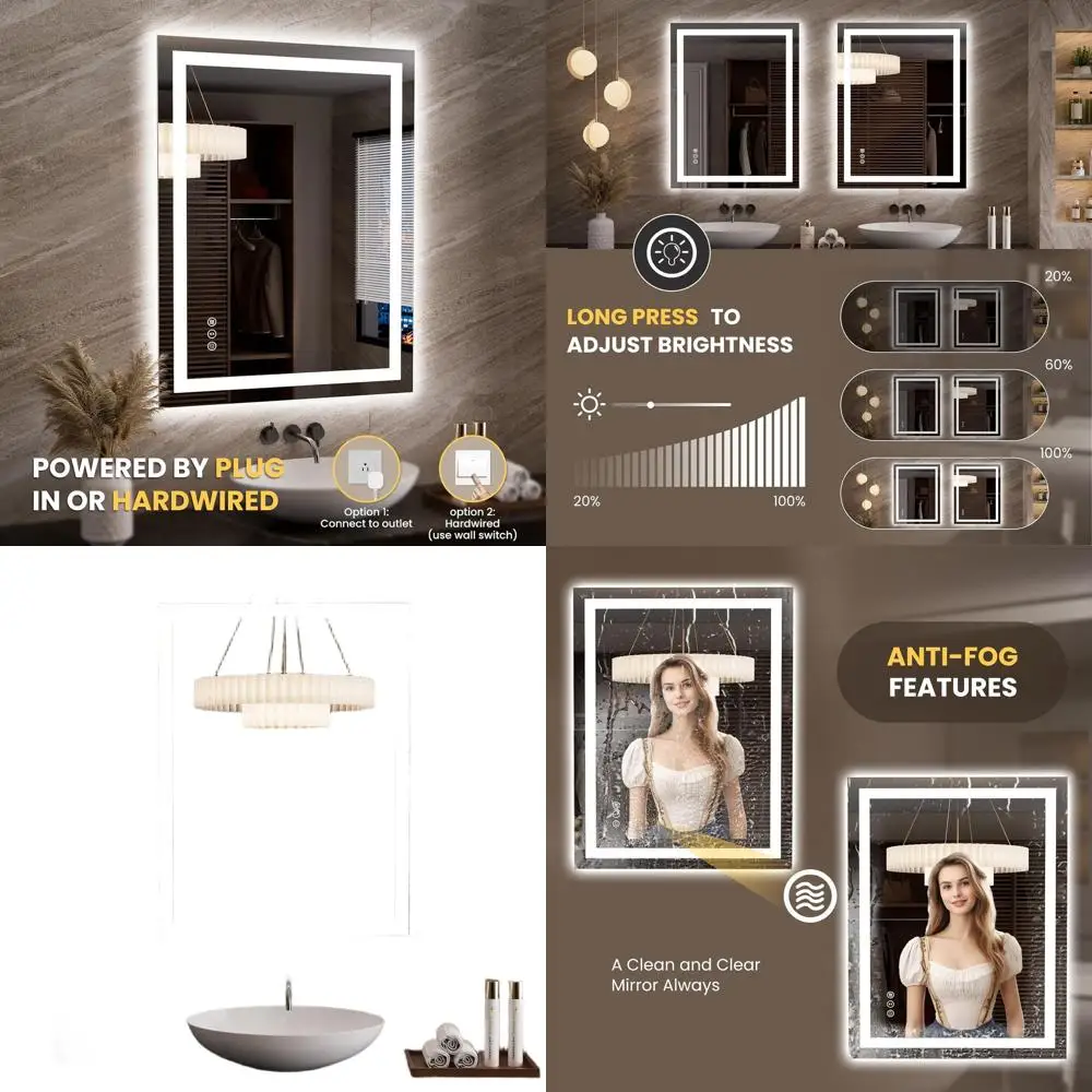 Dimmable LED Lighted Bathroom Mirror with Anti-Fog, Memory Function, Easy Installation, and Clear Reflection
Dimmable LED Lighted Bathroom Mirror with Anti-Fog, Memory Function, Easy Installation, and Clear Reflection