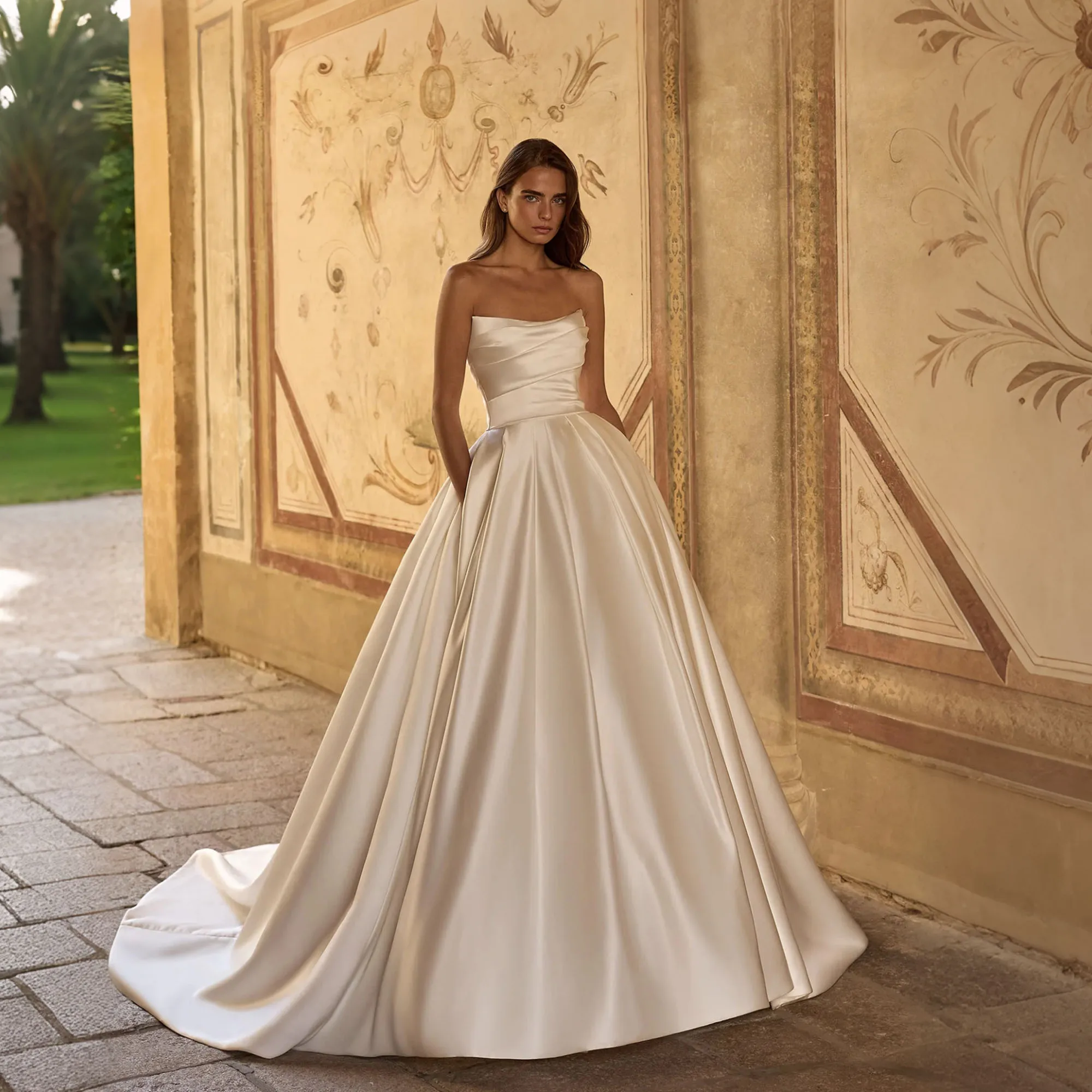 Minimalist Strapless Satin Wedding Dress Ball Gown With Pocket A-Line Elegant Church Elopement Bridal Dresses Customized
Minimalist Strapless Satin Wedding Dress Ball Gown With Pocket A-Line Elegant Church Elopement Bridal Dresses Customized