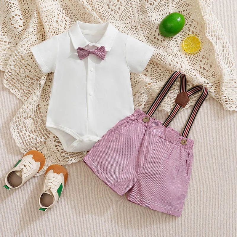 Newborn Baby Boy 2Pcs Gentleman Suit Short Sleeve White Romper Bow Tie Striped Shorts Formal Party Wedding Outfit for 0-24M Boys
Newborn Baby Boy 2Pcs Gentleman Suit Short Sleeve White Romper Bow Tie Striped Shorts Formal Party Wedding Outfit for 0-24M Boys