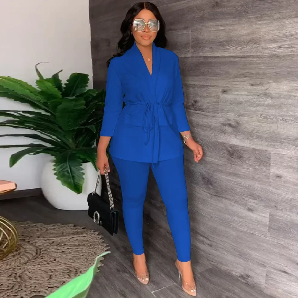 Women Blazer Coats Two Piece Set Pant Sets Solid V Neck Lace Up Jacket New Spring Elastic Waist Trousers Outfits Office Lady
Women Blazer Coats Two Piece Set Pant Sets Solid V Neck Lace Up Jacket New Spring Elastic Waist Trousers Outfits Office Lady