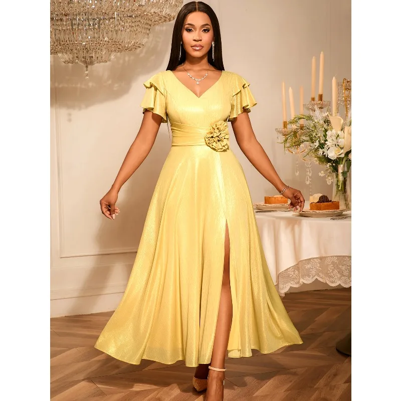 Elegant V Neck Maxi Dress with Butterfly Sleeve 3D Flower Waist Side Slit Perfect for Weddings Galas Showcasing Graceful Style
Elegant V Neck Maxi Dress with Butterfly Sleeve 3D Flower Waist Side Slit Perfect for Weddings Galas Showcasing Graceful Style