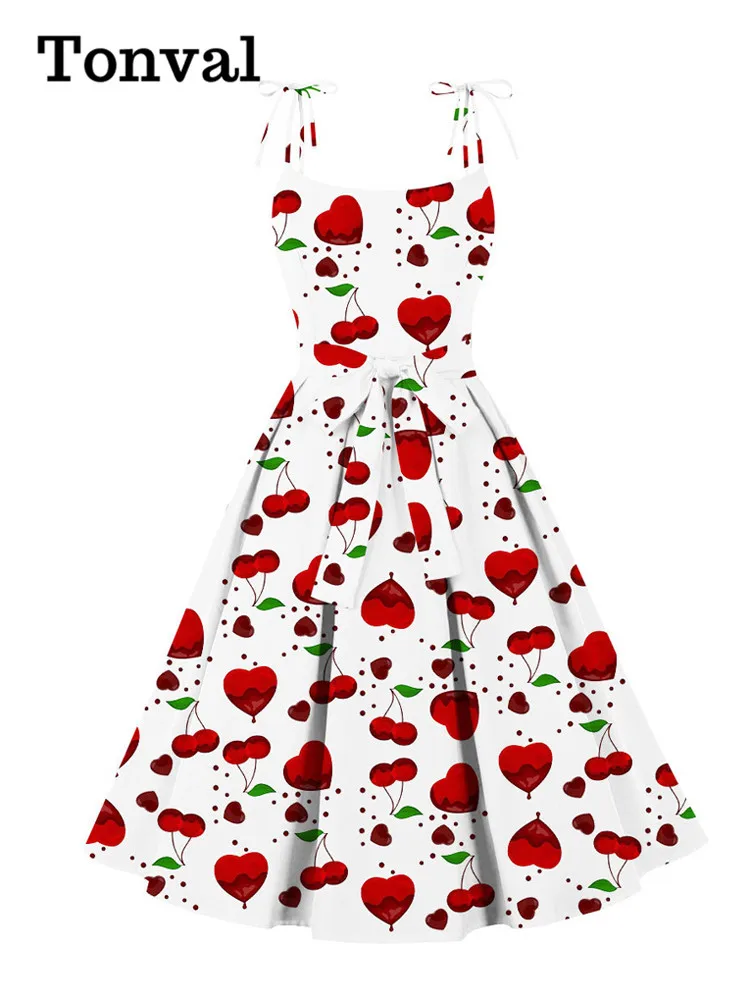 Tonval 2024 New In Women Cherry Print Summer Dress Knot Strap Birthday Party High Waist Vintage Pleated Flare Dresses
Tonval 2024 New In Women Cherry Print Summer Dress Knot Strap Birthday Party High Waist Vintage Pleated Flare Dresses
