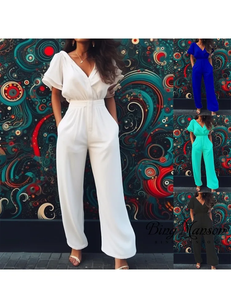 2023 Autumn and Spring New Women's Fashion Trend Temperament Solid Short Sleeve V-Neck Mid Waist Straight Jumpsuit Y2k Long
2023 Autumn and Spring New Women's Fashion Trend Temperament Solid Short Sleeve V-Neck Mid Waist Straight Jumpsuit Y2k Long