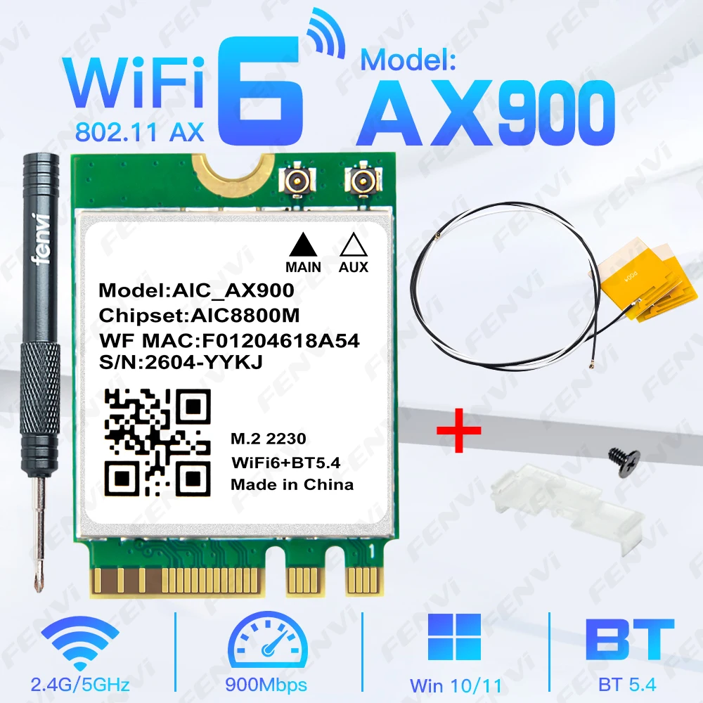 fenvi AX900 WiFi 6 M.2 Network Card Bluetooth 5.4 Dual Band 2.4G&5GHz WiFi6 Wireless Adapter For Windows 10/11
fenvi AX900 WiFi 6 M.2 Network Card Bluetooth 5.4 Dual Band 2.4G&5GHz WiFi6 Wireless Adapter For Windows 10/11