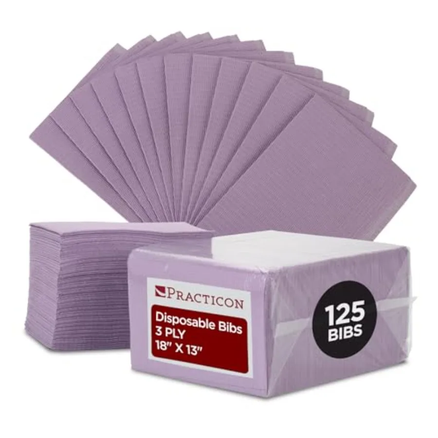 Practicon 125 Pack Lavender Disposable Patient Bibs, 18" x 13", 3 Ply Waterproof Paper Bib Sheet with Poly Back, Dental, Medica
Practicon 125 Pack Lavender Disposable Patient Bibs, 18" x 13", 3 Ply Waterproof Paper Bib Sheet with Poly Back, Dental, Medica