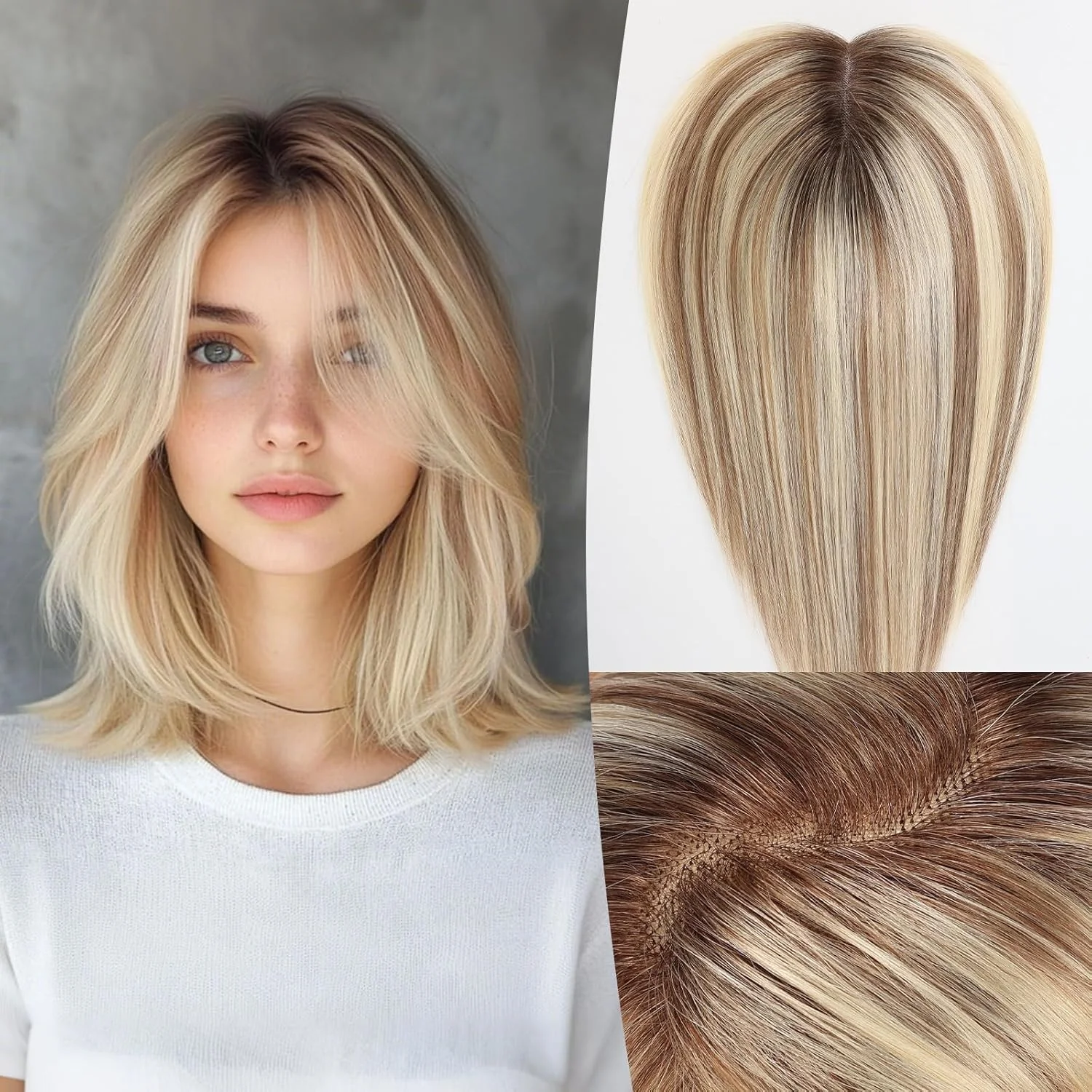 100% Human Hair Toppers for Women Brown Mixed BLonde Highlights Hair Topper 5×6in Upgrade Swiss Lace Base with 3 Non-Slip Clips
100% Human Hair Toppers for Women Brown Mixed BLonde Highlights Hair Topper 5×6in Upgrade Swiss Lace Base with 3 Non-Slip Clips