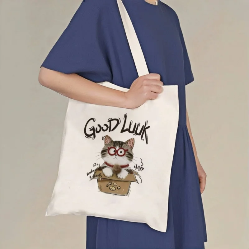 1pc Good Luck Cat Print Canvas Tote Bag, Double-sided Casual Shoulder Handbag
1pc Good Luck Cat Print Canvas Tote Bag, Double-sided Casual Shoulder Handbag