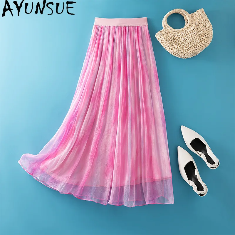 AYUNSUE Natural Silk Women's Skirts Vacation Style Beach Skirts for Women Sweet Flowing Pleated Skirt Woman Clothes Юбка Женская
AYUNSUE Natural Silk Women's Skirts Vacation Style Beach Skirts for Women Sweet Flowing Pleated Skirt Woman Clothes Юбка Женская