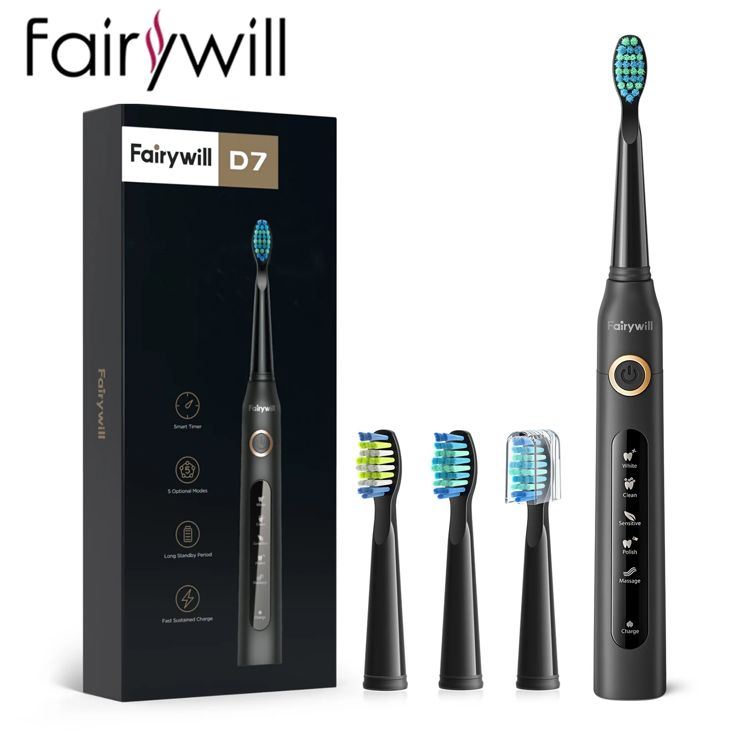Fairywill Electric Sonic Toothbrush USB Charge FW-507 Rechargeable Waterproof Electronic Tooth Brushes Replacement Heads Adult
Fairywill Electric Sonic Toothbrush USB Charge FW-507 Rechargeable Waterproof Electronic Tooth Brushes Replacement Heads Adult