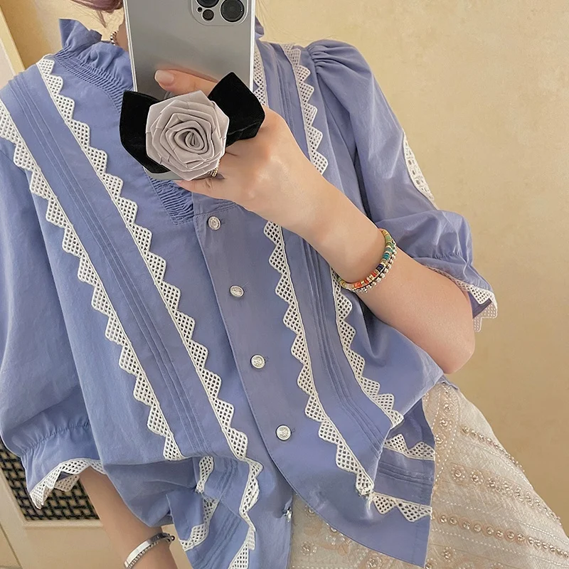 VIMAg Hanrted Classic Romantic Folded irt in Milk Blue Vintage Bavarian Sle Women's Casual Breathable Cotton irt
VIMAg Hanrted Classic Romantic Folded irt in Milk Blue Vintage Bavarian Sle Women's Casual Breathable Cotton irt