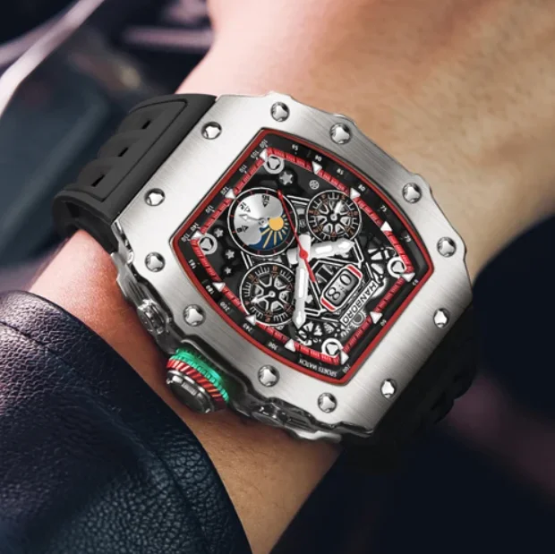 HANBORO Men Automatic Watch Tonneau Mechanical Wristwatch 50M Waterproof Luminous Multi-Dial Month Week Date Sun-Moon
HANBORO Men Automatic Watch Tonneau Mechanical Wristwatch 50M Waterproof Luminous Multi-Dial Month Week Date Sun-Moon