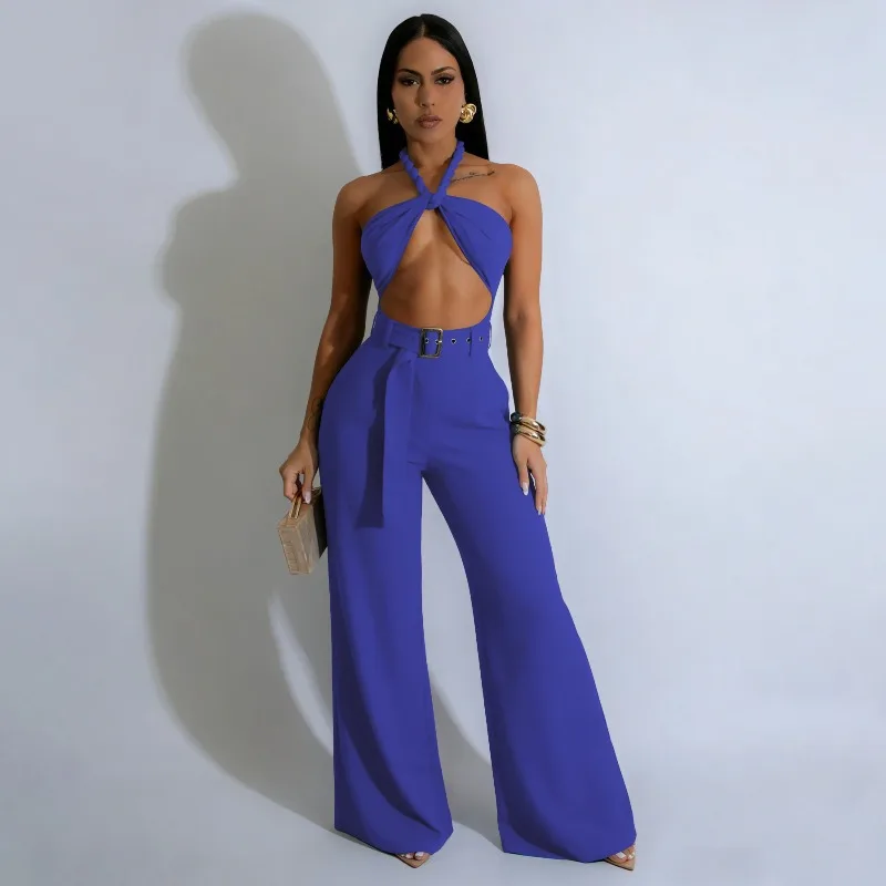 KEXU Fashion Women Jumpsuit with Twisted Rope Halter Decorative Buckle Belt
KEXU Fashion Women Jumpsuit with Twisted Rope Halter Decorative Buckle Belt