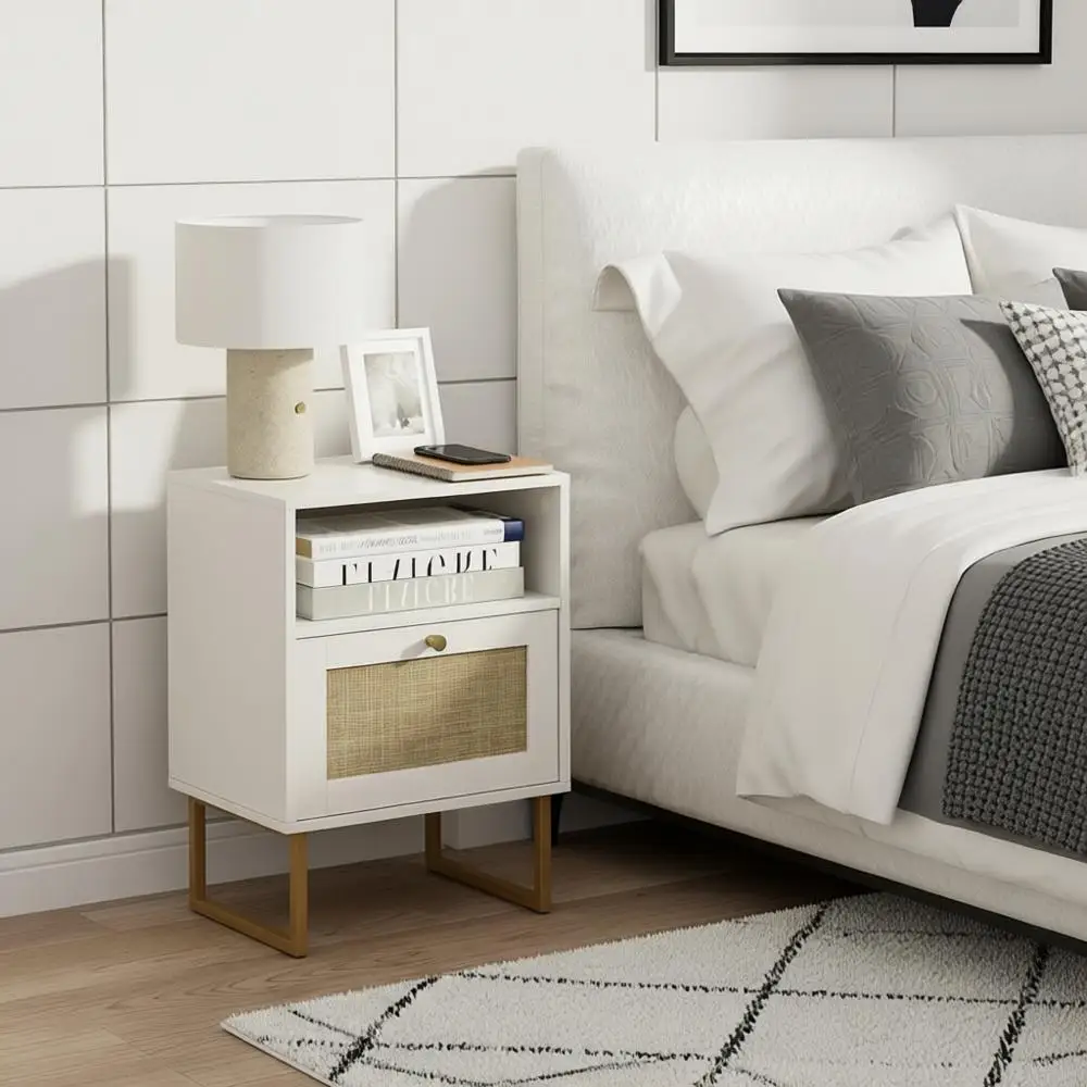 Boho Style Wooden Nightstand with Storage and Open Shelf for Bedroom, Living Room, or Office (White)
Boho Style Wooden Nightstand with Storage and Open Shelf for Bedroom, Living Room, or Office (White)