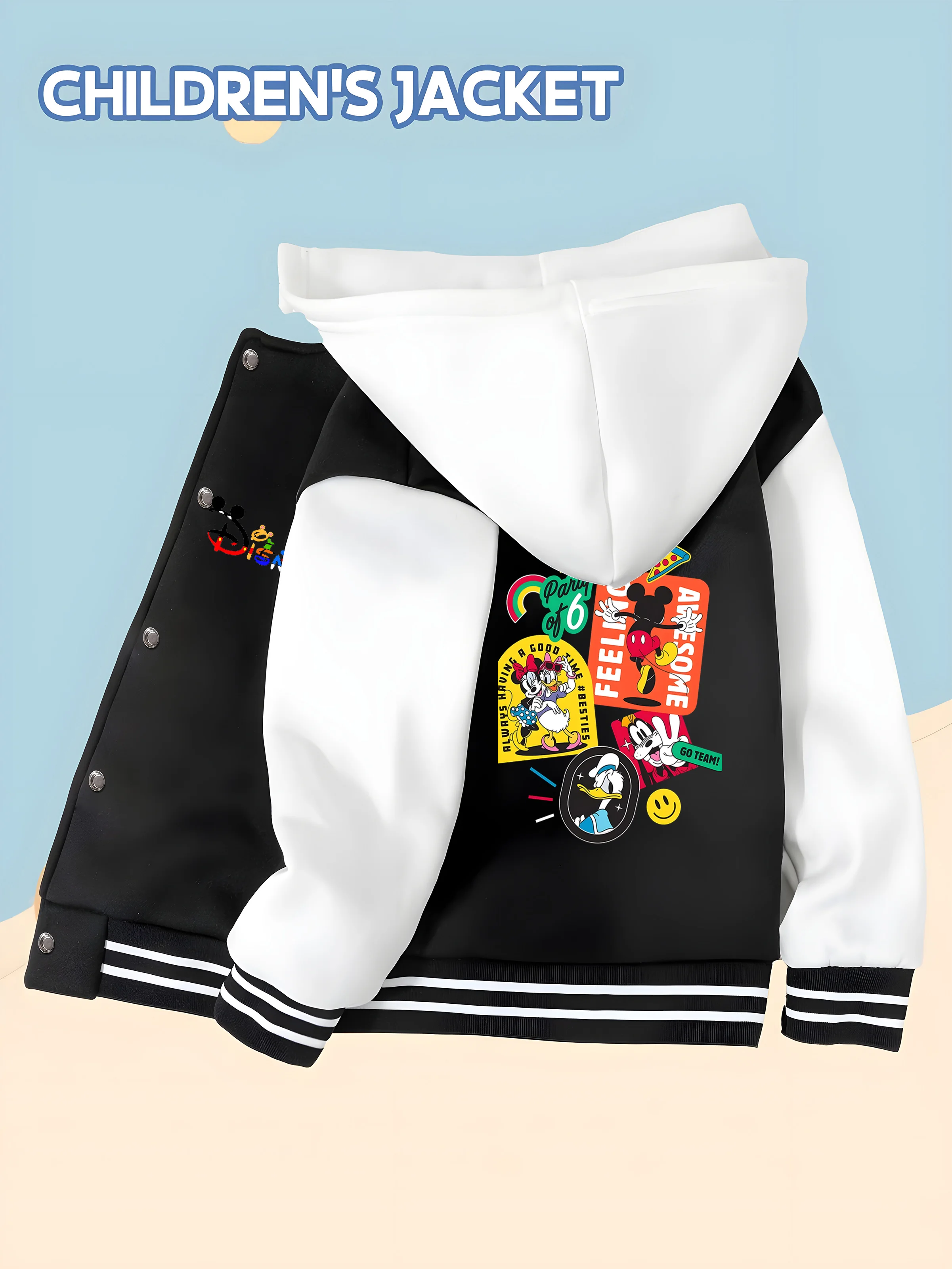 MINISO Disney cartoon boy's baseball jacket - Mickey family crest print, double-sided pattern soft fabric, versatile for school
MINISO Disney cartoon boy's baseball jacket - Mickey family crest print, double-sided pattern soft fabric, versatile for school