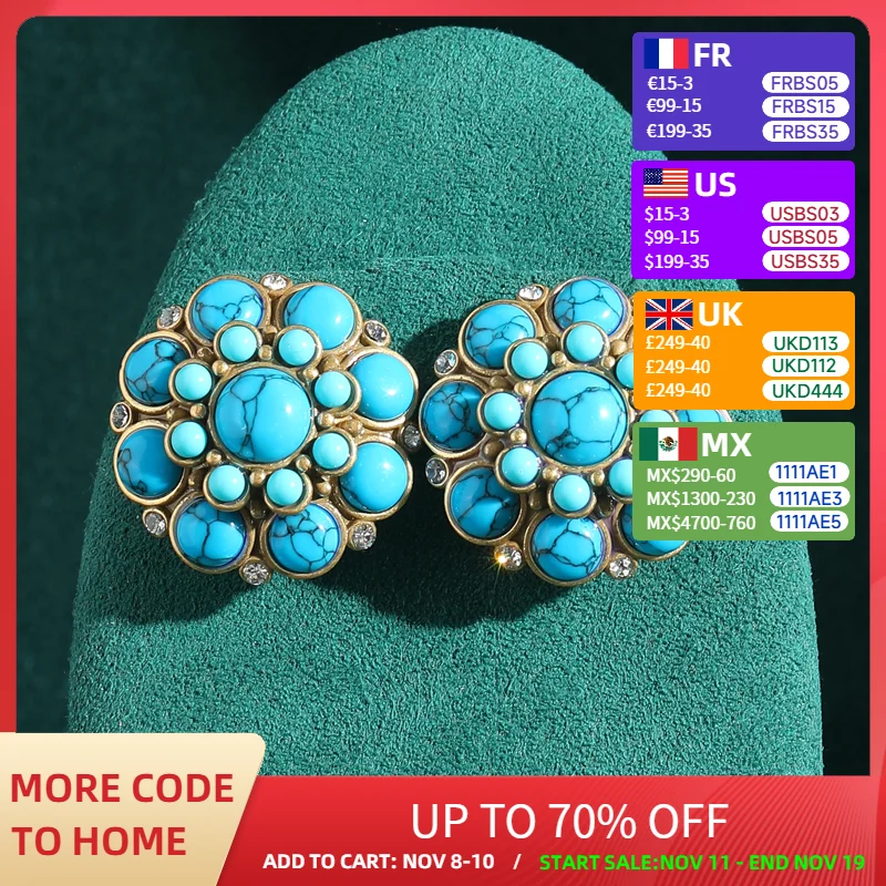 Vintage Turquoise Blue Earrings Stud Natural Stone Antique Gold Color Accessories For Woman Jewelry Flower Luxury Designer Girls
Vintage Turquoise Blue Earrings Stud Natural Stone Antique Gold Color Accessories For Woman Jewelry Flower Luxury Designer Girls