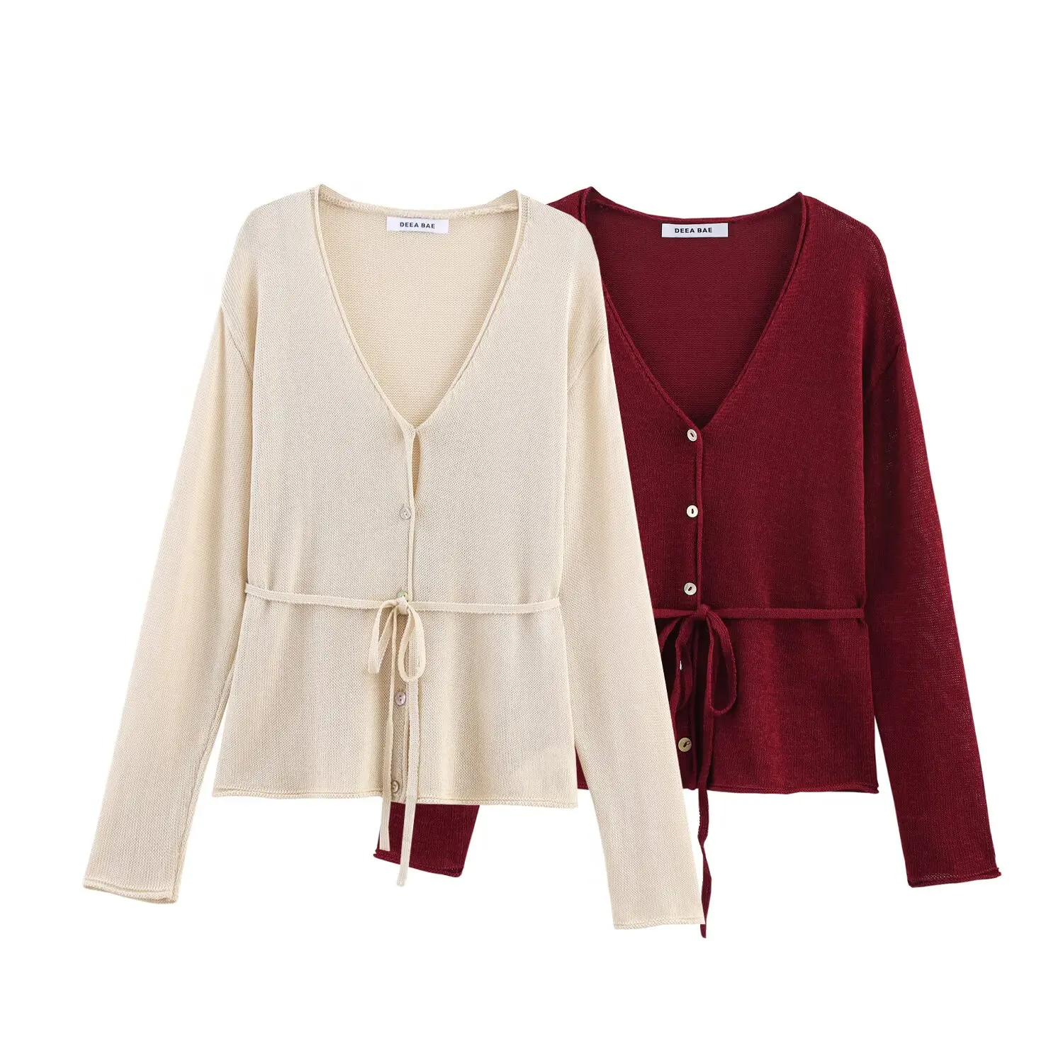European and American style 2025 early autumn new V-neck tie waist long-sleeved knitted sweater
European and American style 2025 early autumn new V-neck tie waist long-sleeved knitted sweater