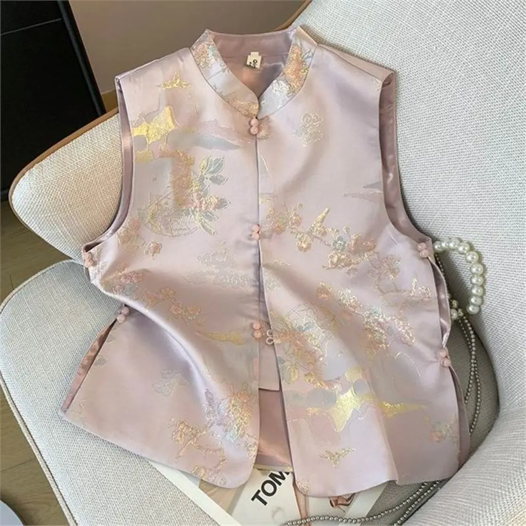 Women's Vintage Tang Style Vest Antique National Chinese Fashion Top for Spring Autumn Improved Design
Women's Vintage Tang Style Vest Antique National Chinese Fashion Top for Spring Autumn Improved Design