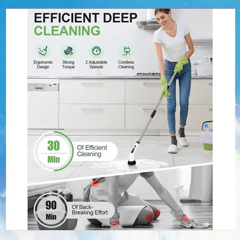 Retail Electric Rotate Scrubber Shower Scrubber With 9 Brush Heads Adjustable Extension Handle
Retail Electric Rotate Scrubber Shower Scrubber With 9 Brush Heads Adjustable Extension Handle
