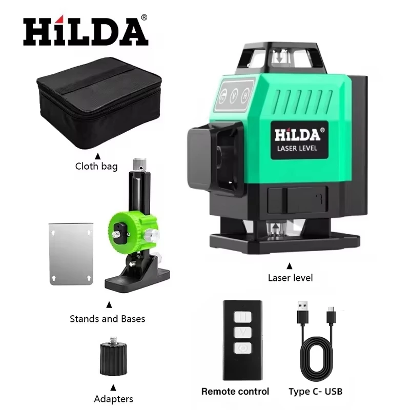 HILDA Super Powerful Green Laser Level 12/16 Lines 360° Horizontal Vertical Cross Line Self-Leveling Portable Laser Tool
HILDA Super Powerful Green Laser Level 12/16 Lines 360° Horizontal Vertical Cross Line Self-Leveling Portable Laser Tool