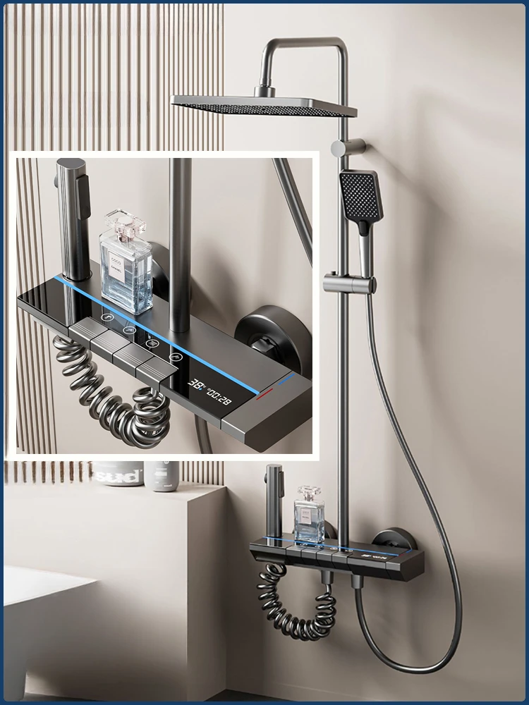 Wall Mount Rainlfall Pressurized Hot Cold Water Shower Set Bathroom Four Function Piano Key Digital Display Shower Faucet System
Wall Mount Rainlfall Pressurized Hot Cold Water Shower Set Bathroom Four Function Piano Key Digital Display Shower Faucet System