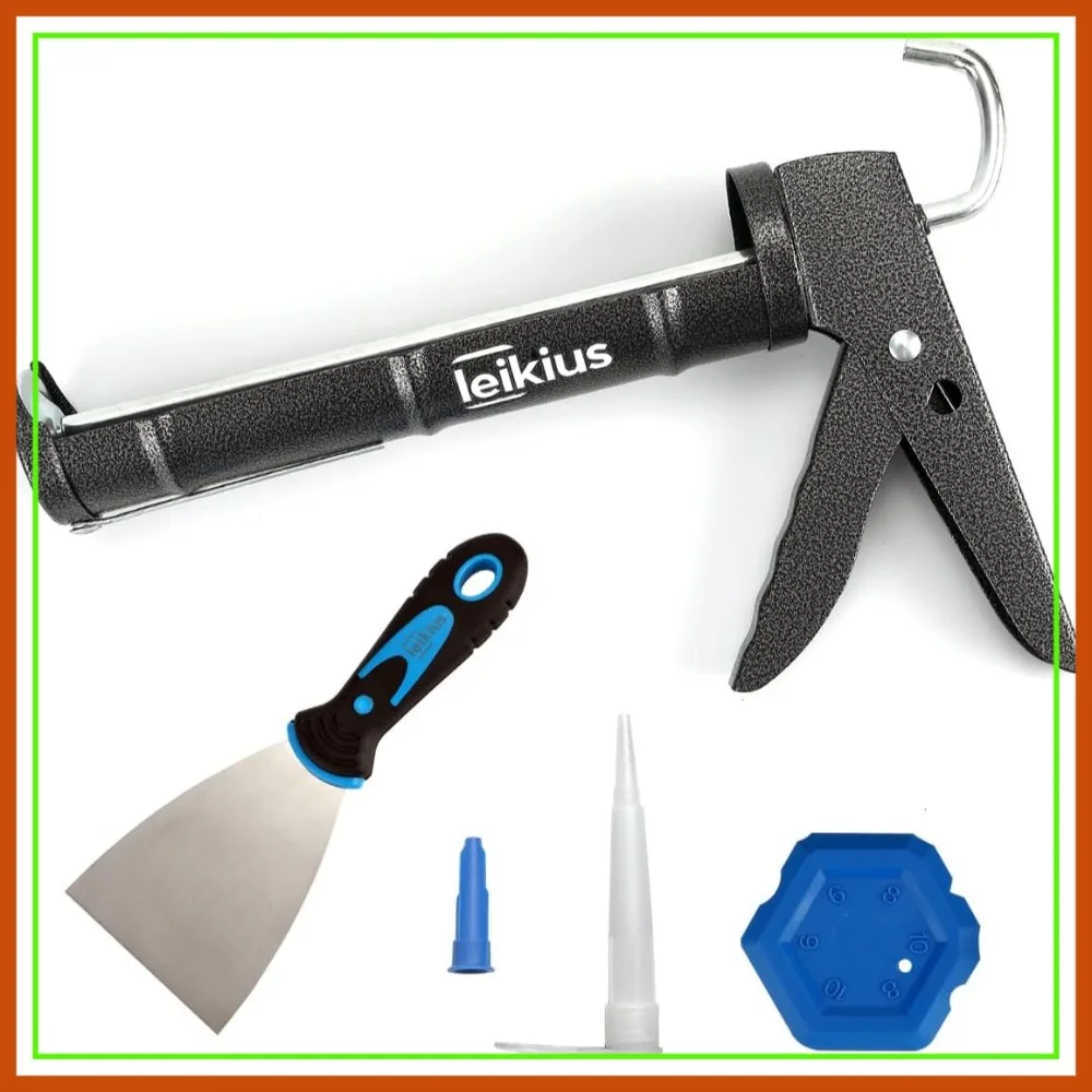 No-Drip Caulking Gun with Grout Scraper & Putty Knife for Kitchen Bathroom Sink Joint, Works 10 OZ Tubes, Gift Box, Black-Silver
No-Drip Caulking Gun with Grout Scraper & Putty Knife for Kitchen Bathroom Sink Joint, Works 10 OZ Tubes, Gift Box, Black-Silver