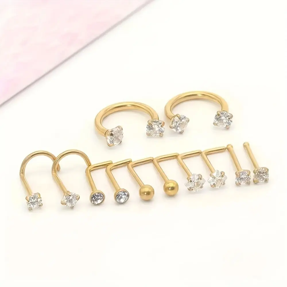 12pcs Piercing Set Small Cubic Zircon Ball Nose Ring Lip Nail Set For Men And Women Stainless Steel Piercing Jewelry
12pcs Piercing Set Small Cubic Zircon Ball Nose Ring Lip Nail Set For Men And Women Stainless Steel Piercing Jewelry