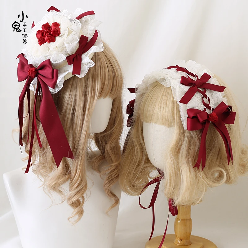 Dark red lolita Japanese elegant flat hat lolita lace headband headgear flower wedding hat bow headband
Dark red lolita Japanese elegant flat hat lolita lace headband headgear flower wedding hat bow headband