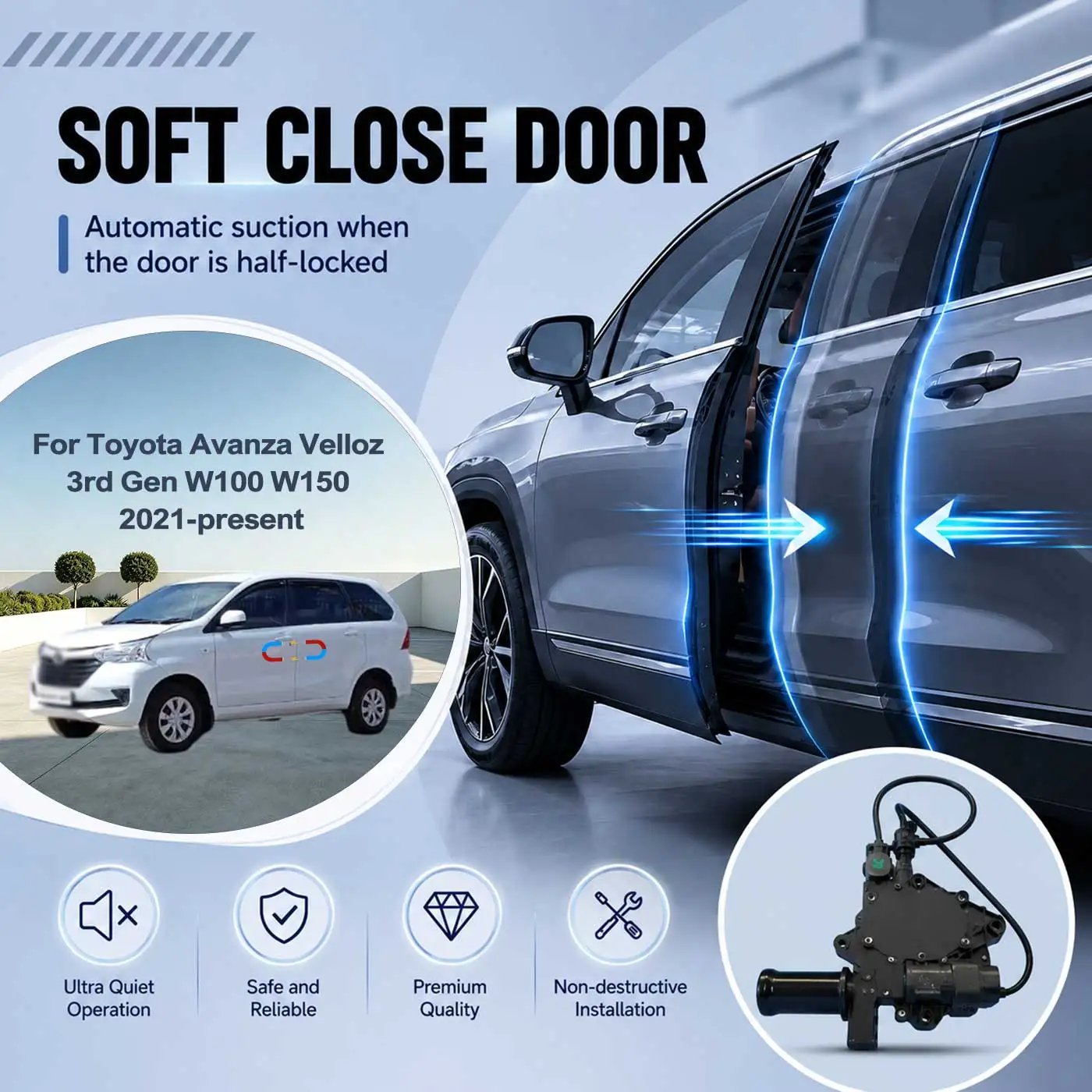 For Toyota Avanza Velloz 3rd Gen W100 W150 2021 Electric Soft Close Door Auto Pull-In Suction Lock Intelligent Silent Closer Kit
For Toyota Avanza Velloz 3rd Gen W100 W150 2021 Electric Soft Close Door Auto Pull-In Suction Lock Intelligent Silent Closer Kit