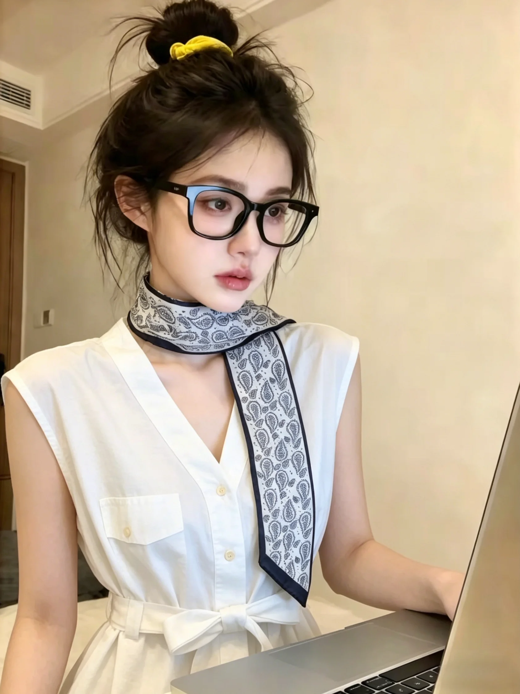 Summer New Design Silk Scarf Neck V-Neck Fly Sleeve Shirt Women's Belt Waist Cinching Top Korean Style Commute Straight Tube
Summer New Design Silk Scarf Neck V-Neck Fly Sleeve Shirt Women's Belt Waist Cinching Top Korean Style Commute Straight Tube