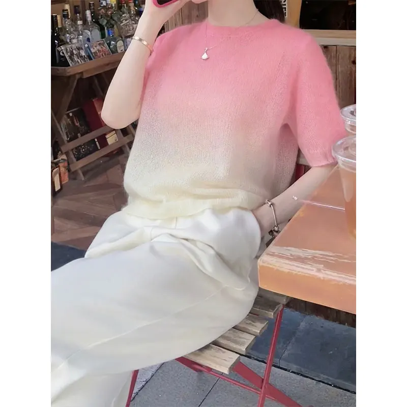 Вязаная футболка Sweet Young Ice Silk ort Sve, летняя повседневная свободная футболка adient Color, круглый топ Ne для женщин, для поездок на работу, слэ
Вязаная футболка Sweet Young Ice Silk ort Sve, летняя повседневная свободная футболка adient Color, круглый топ Ne для женщин, для поездок на работу, слэ