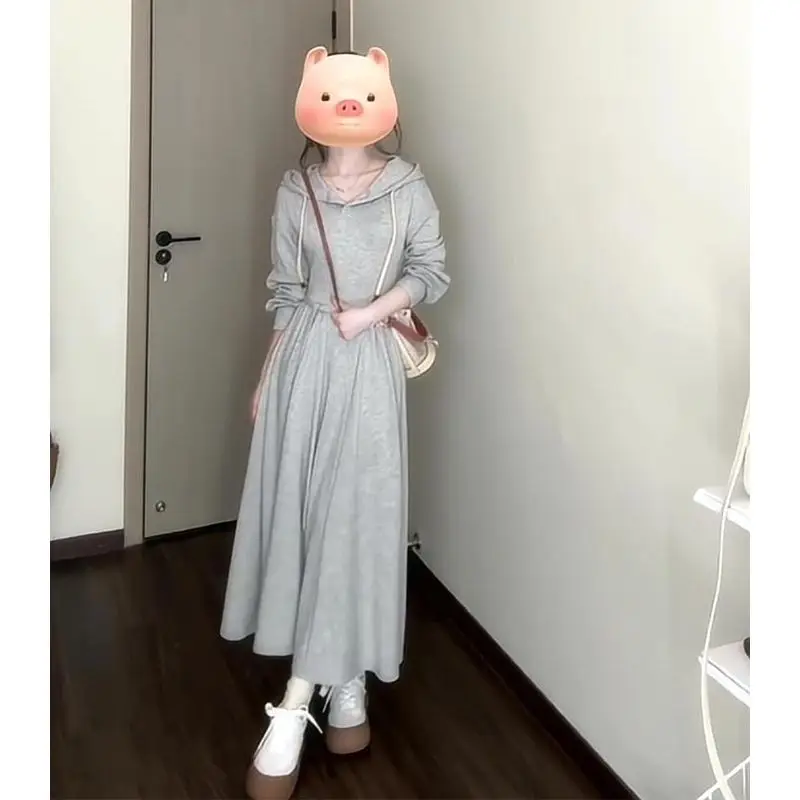 Women's Spring Autumn Gray Hooded Sweatshirt Dress Lady Casual Sporty Midi Dresses 2025 New Clothing Female
Women's Spring Autumn Gray Hooded Sweatshirt Dress Lady Casual Sporty Midi Dresses 2025 New Clothing Female