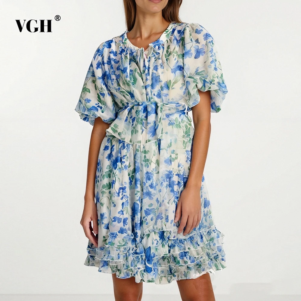 VGH Colorblock Printing Spliced Lace Up Dress for Women Round Neck Short Sleeve High Waist Patchwork Fungus Edge Dress Female
VGH Colorblock Printing Spliced Lace Up Dress for Women Round Neck Short Sleeve High Waist Patchwork Fungus Edge Dress Female