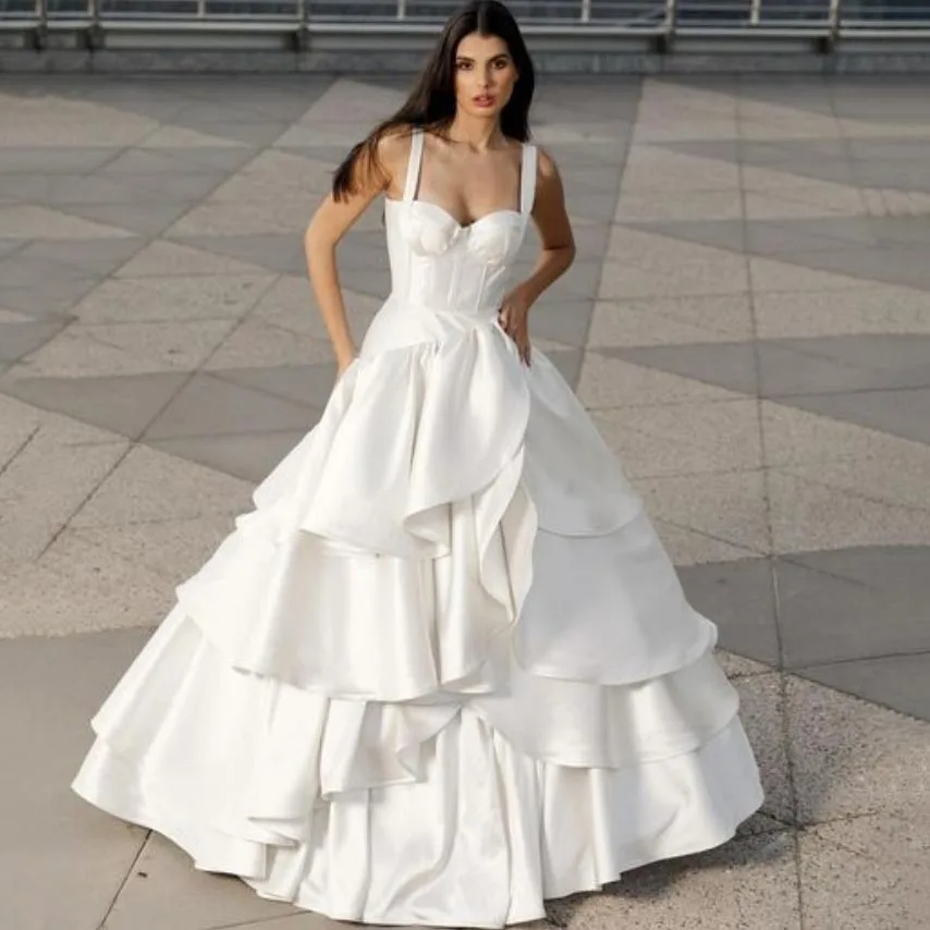Layered Ruffles Satin Dress Puffy Wedding Dress Floor Length White Evening Dresses For Women Elegant Prom Gown Formal Gowns
Layered Ruffles Satin Dress Puffy Wedding Dress Floor Length White Evening Dresses For Women Elegant Prom Gown Formal Gowns