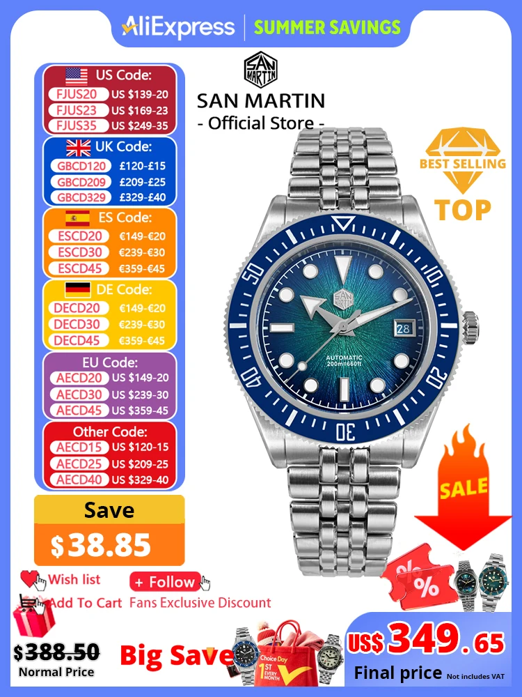 San Martin 40mm Men's Luxury Diver Watch Miyota 9015 Enamel Sunburst Dial Automatic Mechanical Wristwatch Waterproof 200m SN0148
San Martin 40mm Men's Luxury Diver Watch Miyota 9015 Enamel Sunburst Dial Automatic Mechanical Wristwatch Waterproof 200m SN0148
