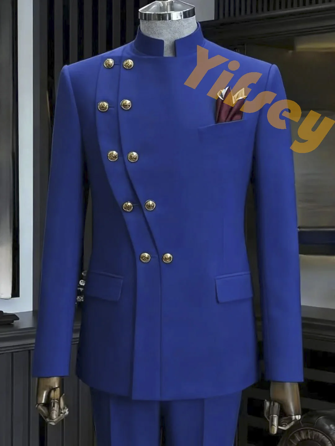 Royal Blue Double Collar Double Breasted Design Stand Collar 10 Buttons Jacket Pants Tailored Men Suit Set Male Coat Outfits 2pc
Royal Blue Double Collar Double Breasted Design Stand Collar 10 Buttons Jacket Pants Tailored Men Suit Set Male Coat Outfits 2pc