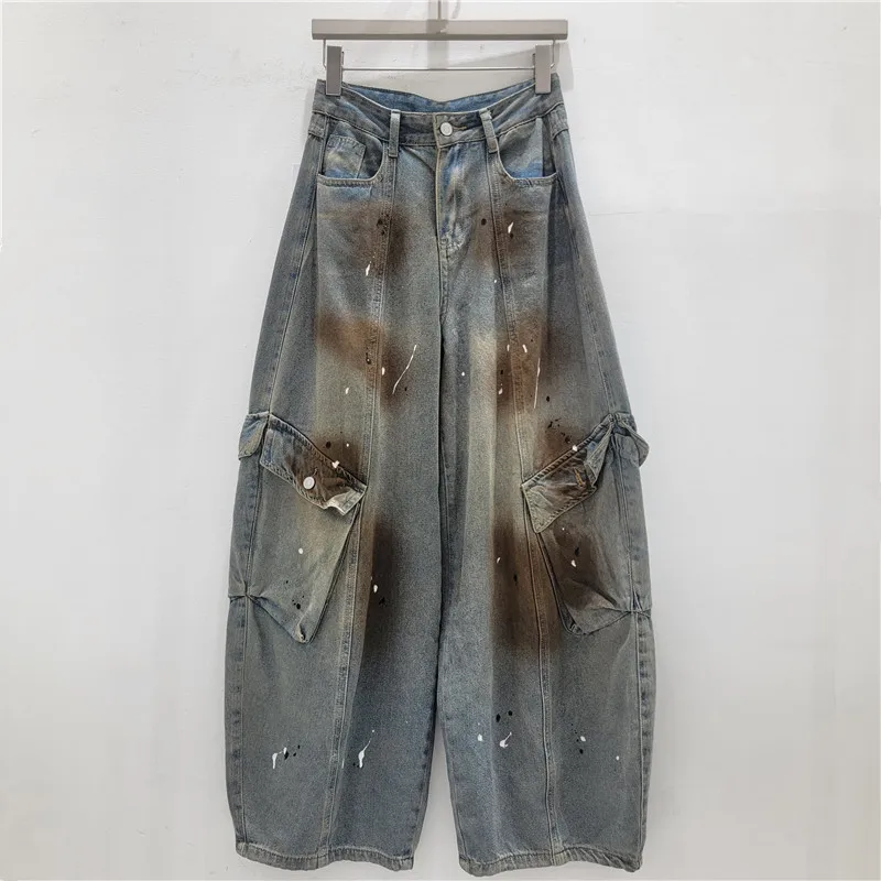 American Retro Distressed Workwear Jeans, Women's 2026 New Ink Splash Niche Design Super Stylish High-waisted Wide-leg Pants
American Retro Distressed Workwear Jeans, Women's 2026 New Ink Splash Niche Design Super Stylish High-waisted Wide-leg Pants