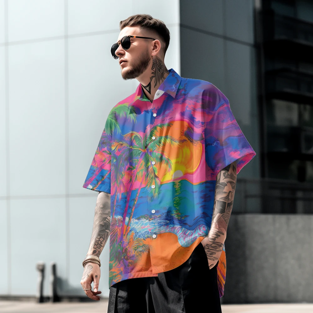 Summer casual oversized short sleeved shirt with coconut tree print, loose fit comfortable Hawaiian beach trend, single breasted
Summer casual oversized short sleeved shirt with coconut tree print, loose fit comfortable Hawaiian beach trend, single breasted